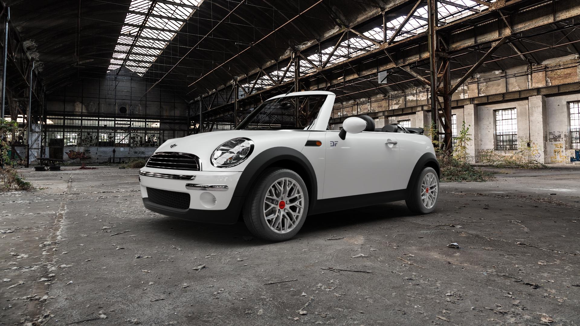 MAM RS4 MATT SILVER PAINTED Felge mit Reifen silber in 16Zoll Winterfelge Alufelge auf weissem Mini R52 Typ MINI (Cabriolet) ⬇️ mit 15mm Tieferlegung ⬇️ Old Industrial Hall_max5000mm_2022 Frontansicht_1
