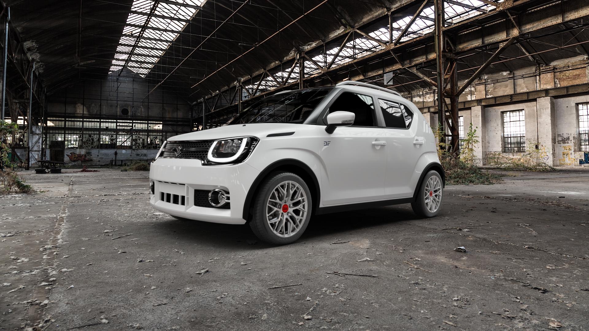 MAM RS4 MATT SILVER PAINTED Felge mit Reifen silber in 16Zoll Winterfelge Alufelge auf weissem Suzuki Ignis III Typ MF ⬇️ mit 15mm Tieferlegung ⬇️ Old Industrial Hall_max5000mm_2022 Frontansicht_1