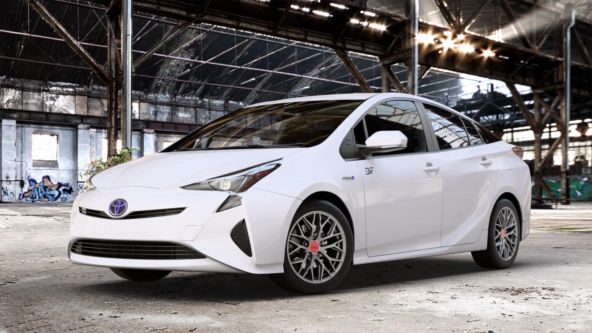 MAM RS4 MATT SILVER PAINTED Felge mit Reifen silber in 16Zoll Winterfelge Alufelge auf weissem Toyota Prius IV Typ XW5 ⬇️ mit 15mm Tieferlegung ⬇️ Old Industrial Hall_max_4400mm_2024 Frontansicht_1