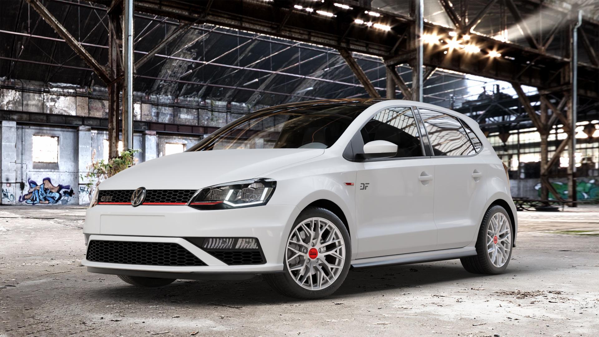 MAM RS4 MATT SILVER PAINTED Felge mit Reifen silber in 16Zoll Winterfelge Alufelge auf weissem Volkswagen (VW) Polo V Typ 6C 1,8l GTI 141kW (192 PS) ⬇️ mit 15mm Tieferlegung ⬇️ Old Industrial Hall_max_4400mm_2024 Frontansicht_1