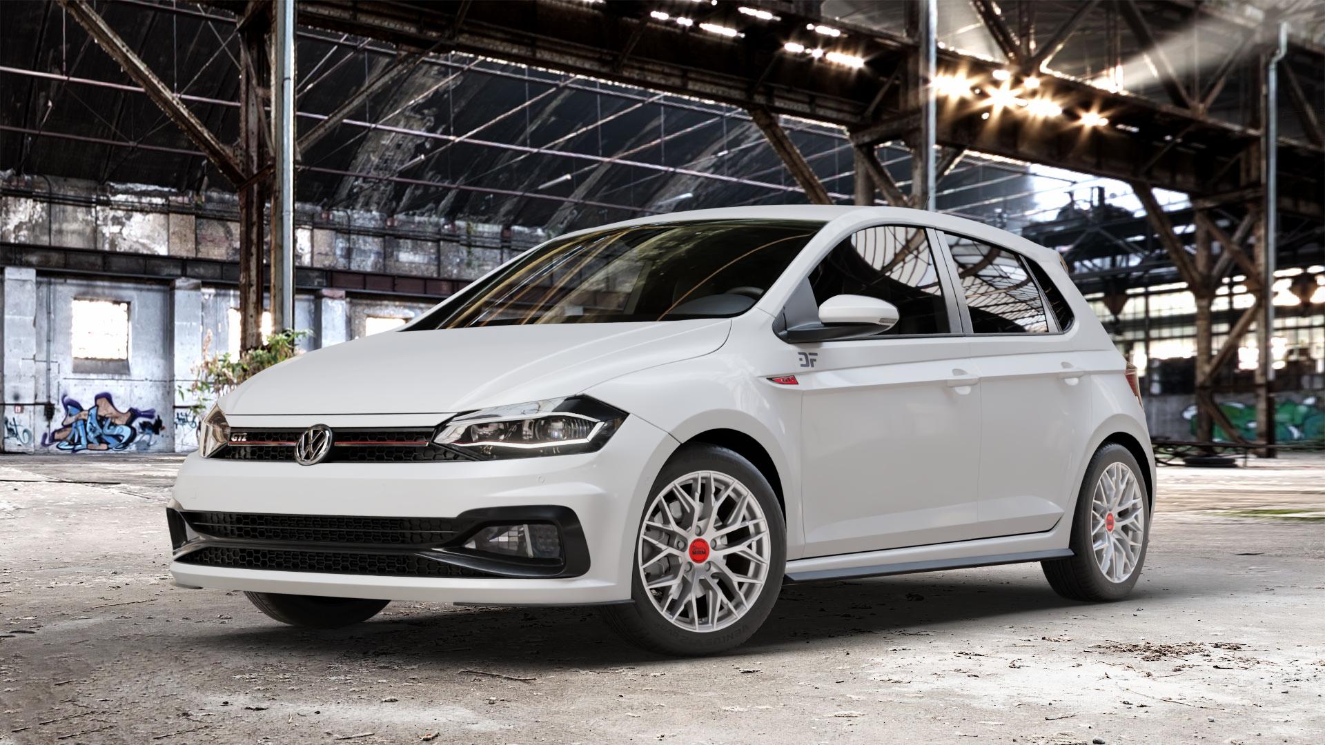 MAM RS4 MATT SILVER PAINTED Felge mit Reifen silber in 16Zoll Winterfelge Alufelge auf weissem Volkswagen (VW) Polo VI Typ AW 2,0l GTI 147kW (200 PS) ⬇️ mit 15mm Tieferlegung ⬇️ Old Industrial Hall_max_4400mm_2024 Frontansicht_1