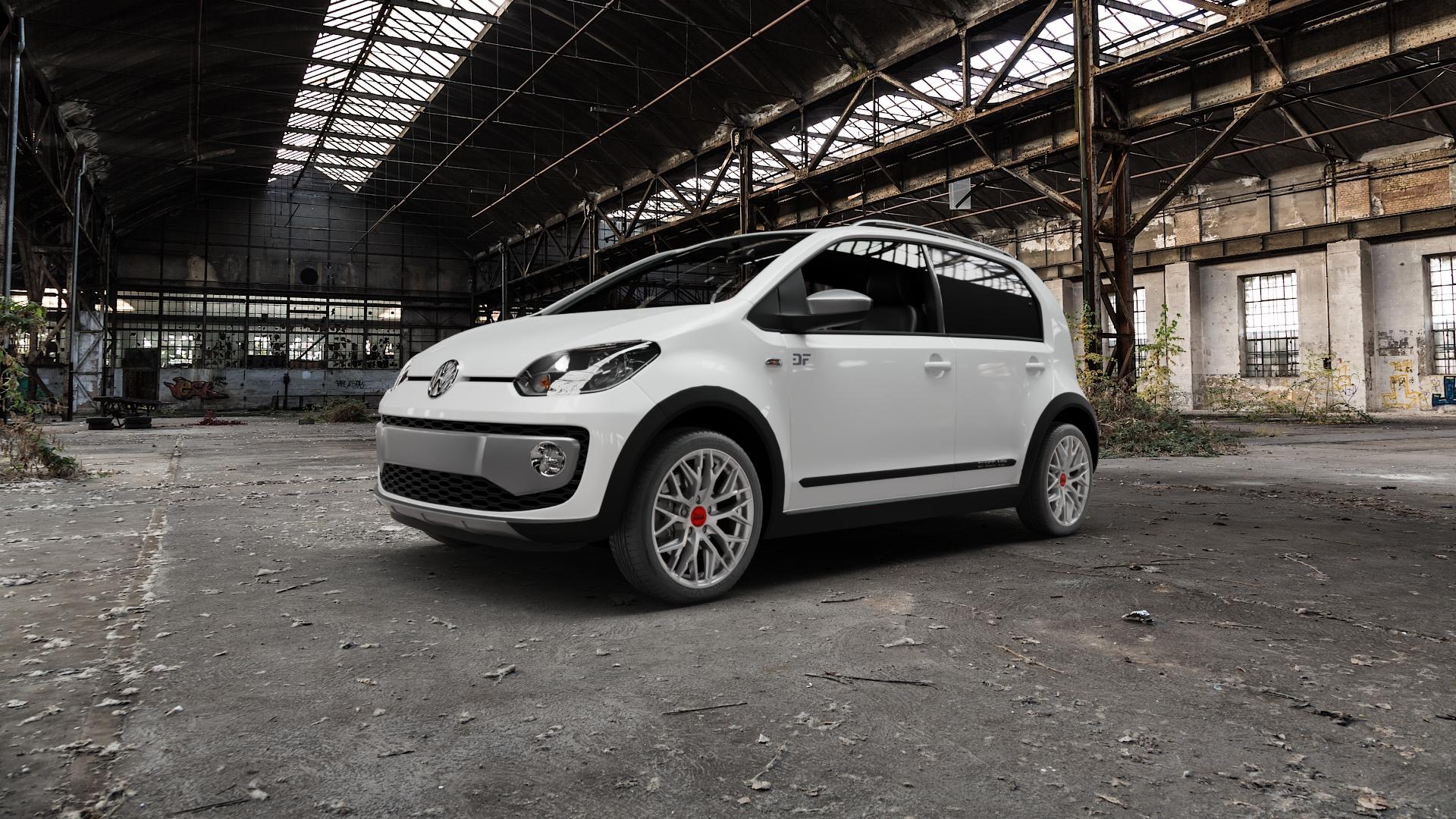 MAM RS4 MATT SILVER PAINTED Felge mit Reifen silber in 16Zoll Winterfelge Alufelge auf weissem Volkswagen (VW) UP Cross ⬇️ mit 15mm Tieferlegung ⬇️ Old Industrial Hall_max5000mm_2022 Frontansicht_1