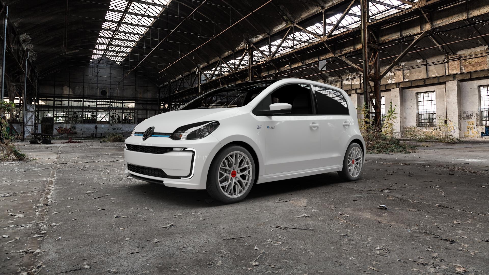 MAM RS4 MATT SILVER PAINTED Felge mit Reifen silber in 16Zoll Winterfelge Alufelge auf weissem Volkswagen (VW) UP Facelift 0,0l e-UP 60kW (82 PS) 61kW (83 ⬇️ mit 15mm Tieferlegung ⬇️ Old Industrial Hall_max5000mm_2022 Frontansicht_1