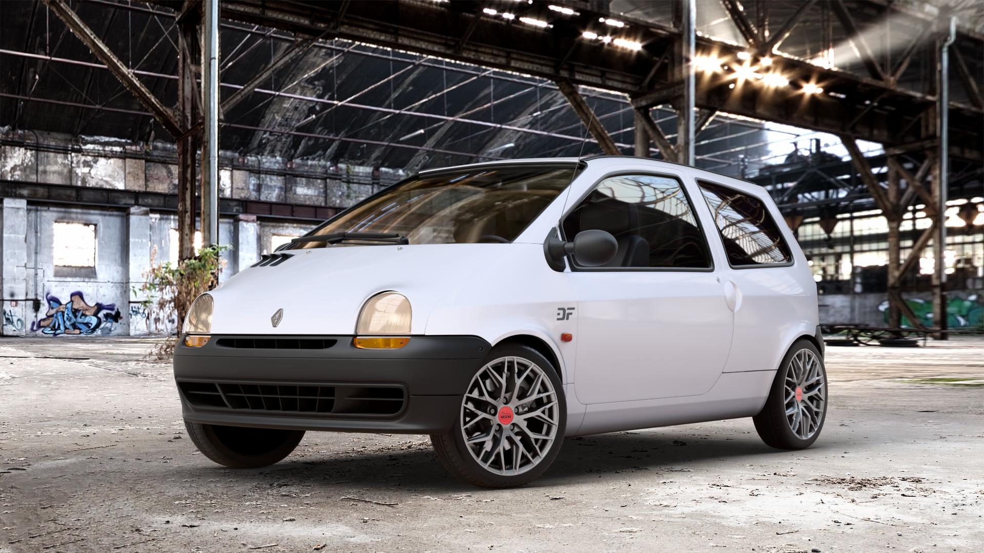 MAM RS4 MATT SILVER PAINTED Felge mit Reifen silber in 16Zoll Winterfelge Alufelge auf weissen Renault Twingo I Typ C06 ⬇️ mit 15mm Tieferlegung ⬇️ Old Industrial Hall_max_4400mm_2024 Frontansicht_1
