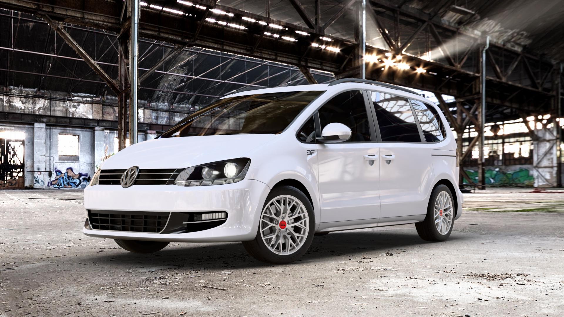 MAM RS4 MATT SILVER PAINTED Felge mit Reifen silber in 17Zoll Winterfelge Alufelge auf weissem Volkswagen (VW) Sharan I Typ 7M II 7N ⬇️ mit 15mm Tieferlegung ⬇️ Old Industrial Hall_max_5300mm_2024 Frontansicht_1
