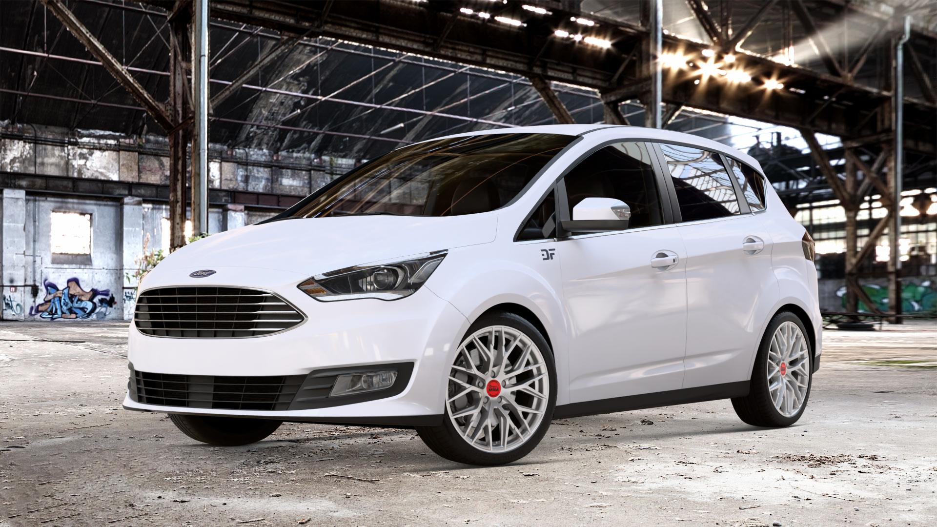 MAM RS4 MATT SILVER PAINTED Felge mit Reifen silber in 18Zoll Winterfelge Alufelge auf weissem Ford C-Max II Typ DXA Facelift (15->) ⬇️ mit 15mm Tieferlegung ⬇️ Old Industrial Hall_max_4400mm_2024 Frontansicht_1