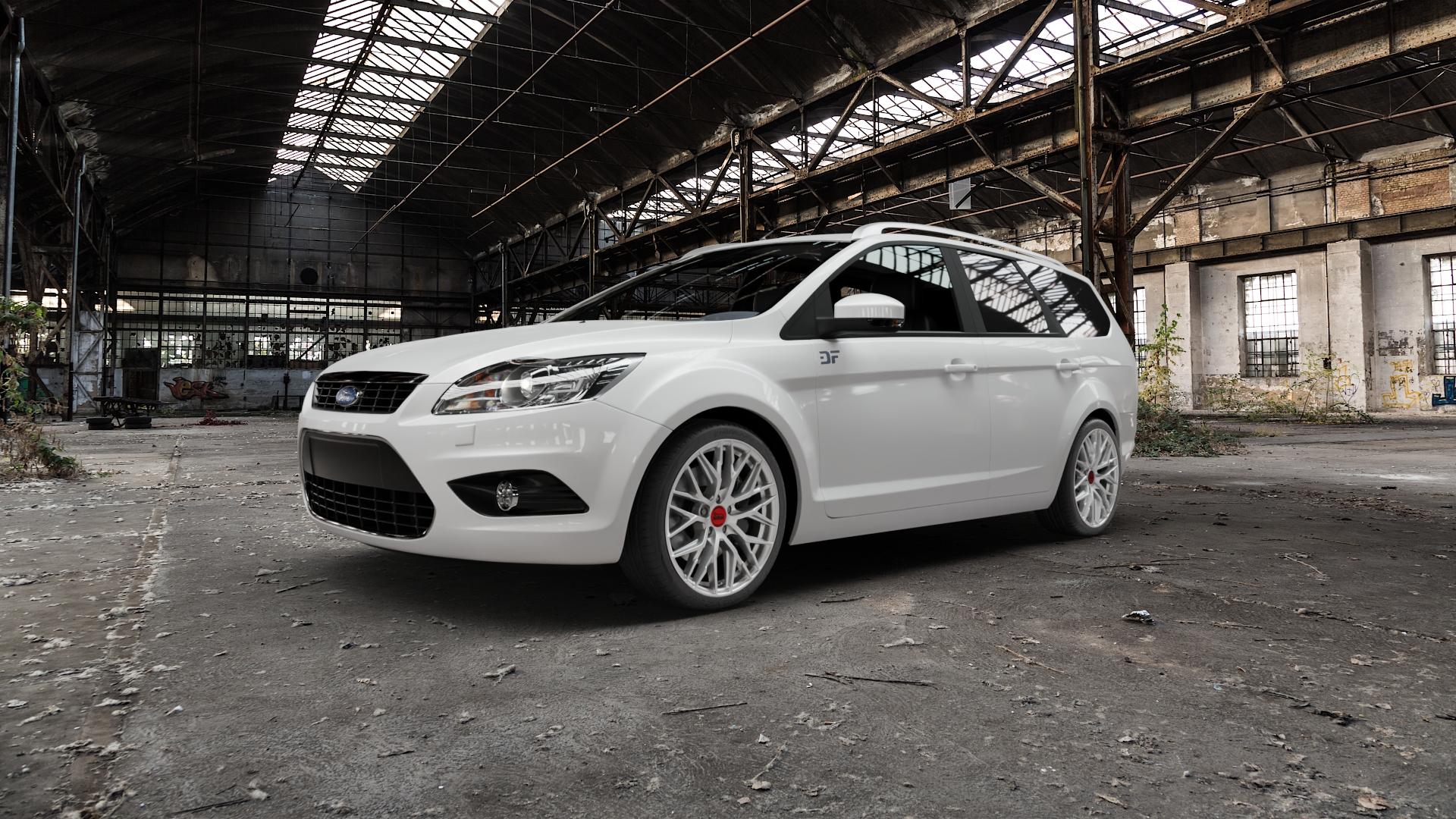 MAM RS4 MATT SILVER PAINTED Felge mit Reifen silber in 18Zoll Winterfelge Alufelge auf weissem Ford Focus II Typ DA3 (Turnier) ⬇️ mit 15mm Tieferlegung ⬇️ Old Industrial Hall_max5000mm_2022 Frontansicht_1