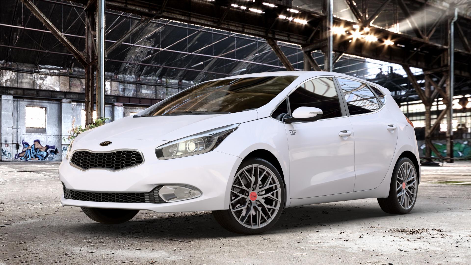 MAM RS4 MATT SILVER PAINTED Felge mit Reifen silber in 18Zoll Winterfelge Alufelge auf weissem Kia Cee d Schrägheck Typ JD Kombi Facelift ⬇️ mit 15mm Tieferlegung ⬇️ Old Industrial Hall_max_4400mm_2024 Frontansicht_1