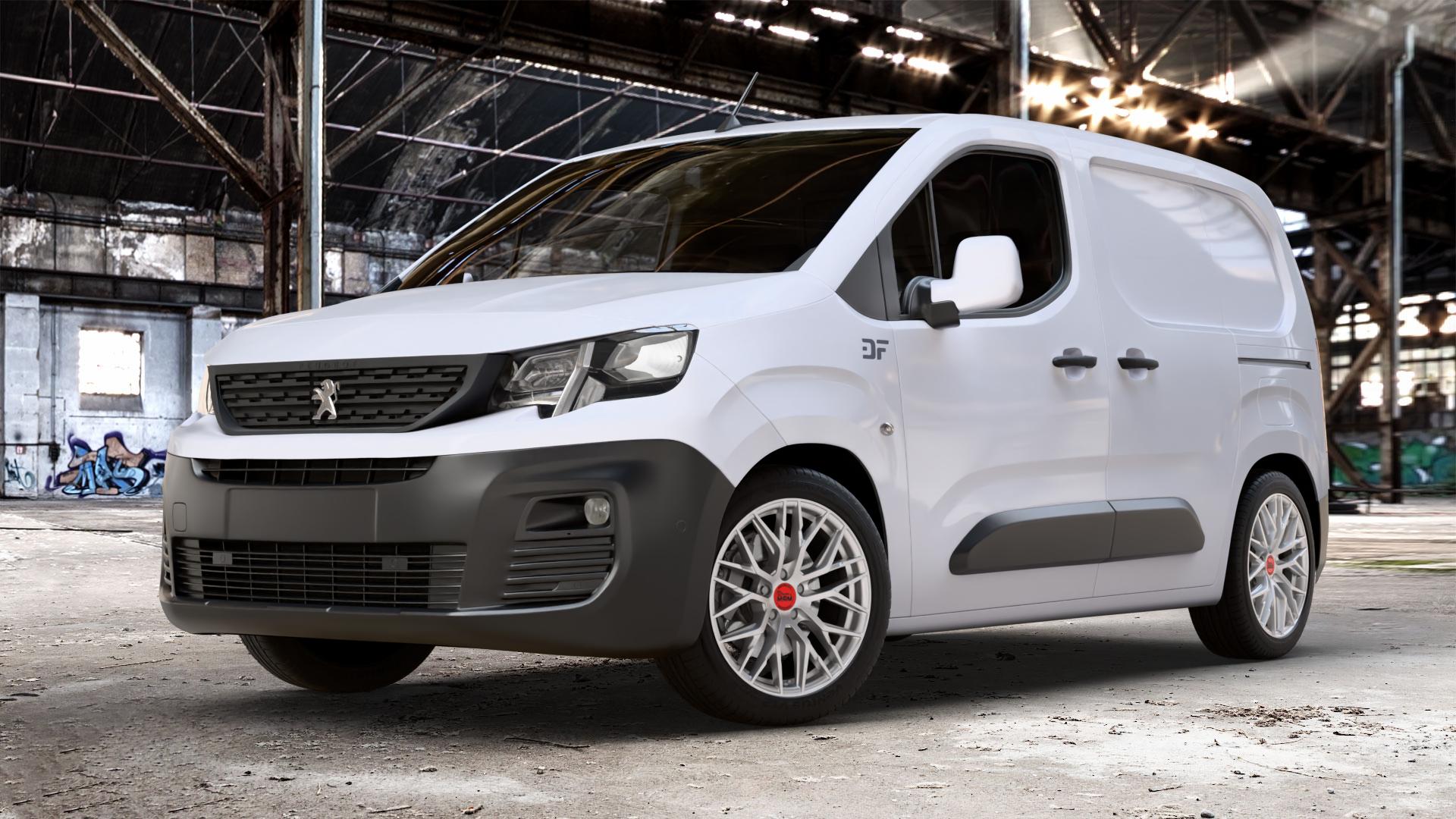 MAM RS4 MATT SILVER PAINTED Felge mit Reifen silber in 18Zoll Winterfelge Alufelge auf weissem Peugeot Partner III Typ E 1,5l HDi 96kW (131 PS) 75kW (102 1,2l PureTech 81kW (110 56kW (76 1,6l 55kW (75 73kW (99 0,0l e-Partner 57kW (77 ⬇️ mit 15mm Tieferlegung ⬇️ Old Industrial Hall_max_4400mm_2024 Frontansicht_1