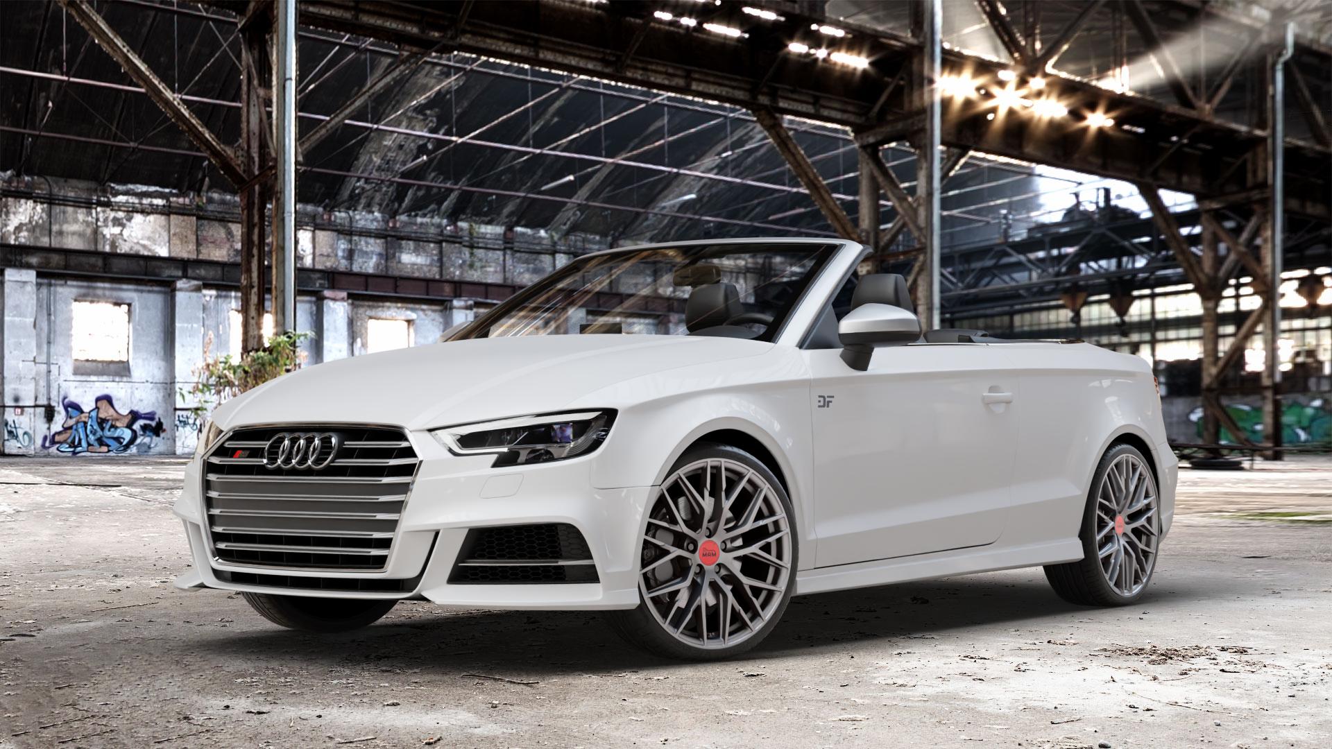 MAM RS4 MATT SILVER PAINTED Felge mit Reifen silber in 19Zoll Winterfelge Alufelge auf weissem Audi A3 Typ 8V (Cabriolet) Facelift 2,0l TFSI quattro 213kW S3 (290 PS) 228kW (310 ⬇️ mit 15mm Tieferlegung ⬇️ Old Industrial Hall_max_4400mm_2024 Frontansicht_1
