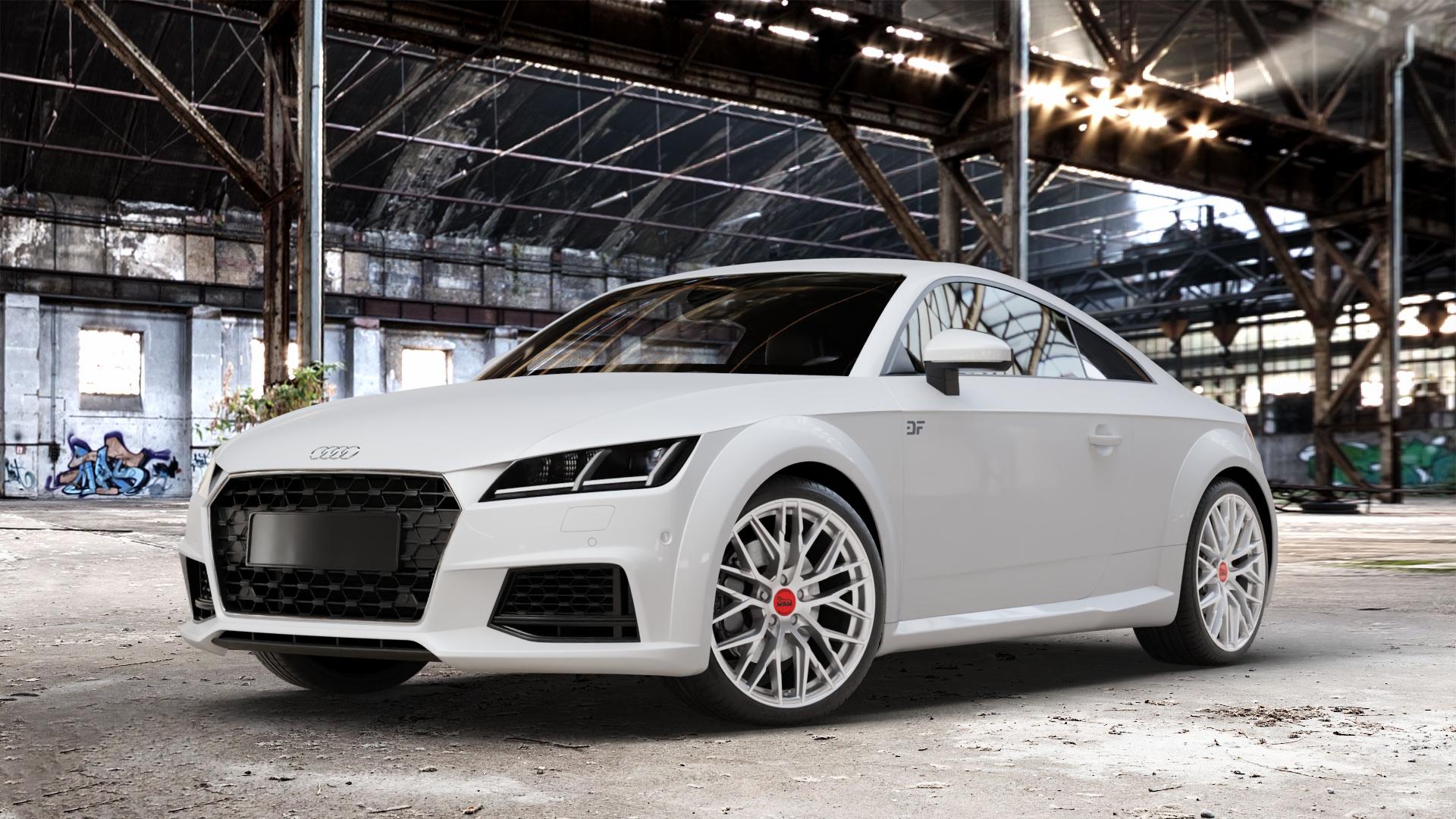 MAM RS4 MATT SILVER PAINTED Felge mit Reifen silber in 19Zoll Winterfelge Alufelge auf weissem Audi TT III Typ 8S Facelift (Coupé) (Roadster) ⬇️ mit 15mm Tieferlegung ⬇️ Old Industrial Hall_max_4400mm_2024 Frontansicht_1