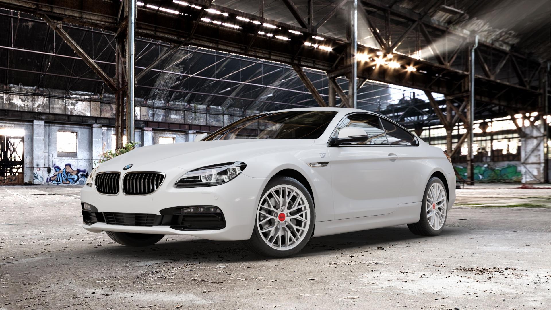 MAM RS4 MATT SILVER PAINTED Felge mit Reifen silber in 19Zoll Winterfelge Alufelge auf weissem BMW 640i Typ F13 (Coupe) 650i 640d xDrive ⬇️ mit 15mm Tieferlegung ⬇️ Old Industrial Hall_max_5300mm_2024 Frontansicht_1