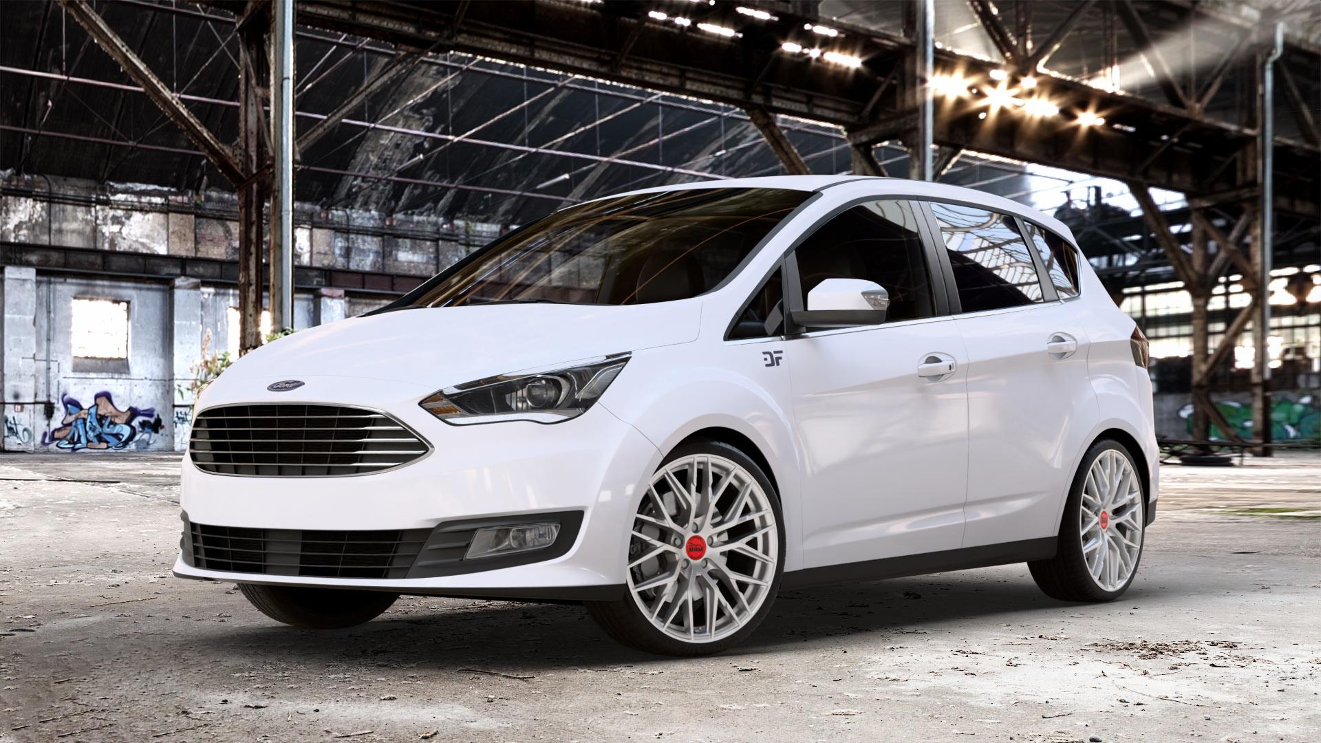 MAM RS4 MATT SILVER PAINTED Felge mit Reifen silber in 19Zoll Winterfelge Alufelge auf weissem Ford C-Max II Typ DXA Facelift (15->) ⬇️ mit 15mm Tieferlegung ⬇️ Old Industrial Hall_max_4400mm_2024 Frontansicht_1