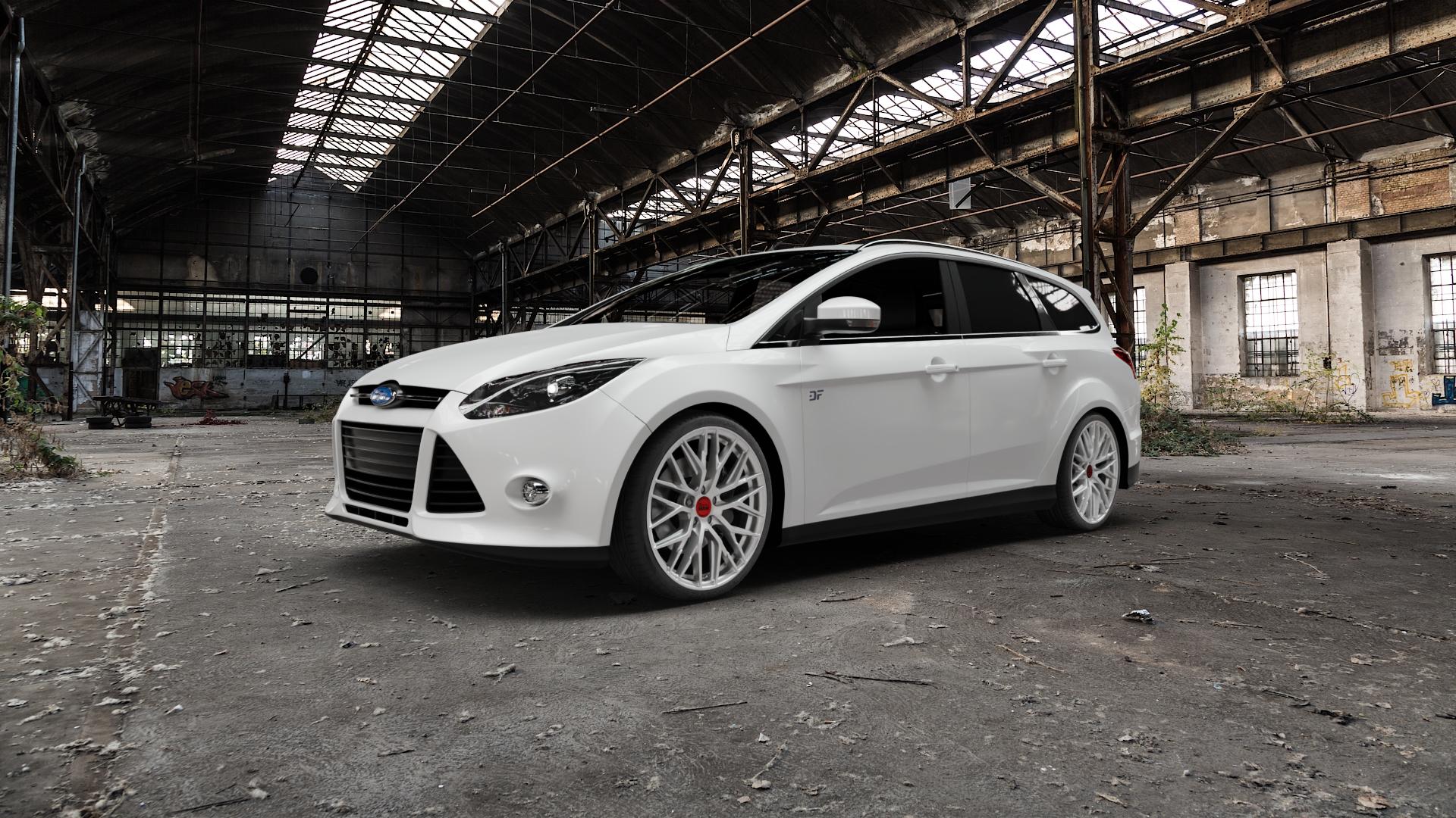 MAM RS4 MATT SILVER PAINTED Felge mit Reifen silber in 19Zoll Winterfelge Alufelge auf weissem Ford Focus III Typ DYB (Turnier) ⬇️ mit 15mm Tieferlegung ⬇️ Old Industrial Hall_max5000mm_2022 Frontansicht_1