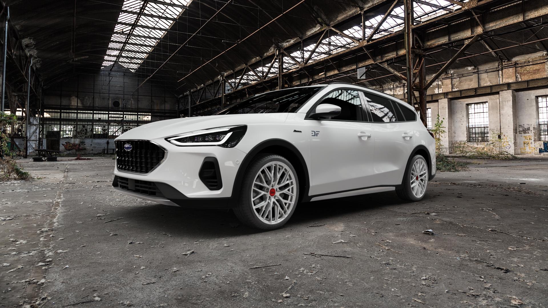 MAM RS4 MATT SILVER PAINTED Felge mit Reifen silber in 19Zoll Winterfelge Alufelge auf weissem Ford Focus IV Active Typ DEH Facelift (Turnier) ⬇️ mit 15mm Tieferlegung ⬇️ Old Industrial Hall_max5000mm_2022 Frontansicht_1