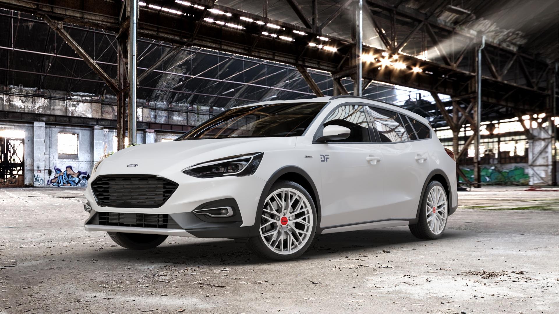 MAM RS4 MATT SILVER PAINTED Felge mit Reifen silber in 19Zoll Winterfelge Alufelge auf weissem Ford Focus IV Active Typ DEH (Turnier) ⬇️ mit 15mm Tieferlegung ⬇️ Old Industrial Hall_max_5300mm_2024 Frontansicht_1