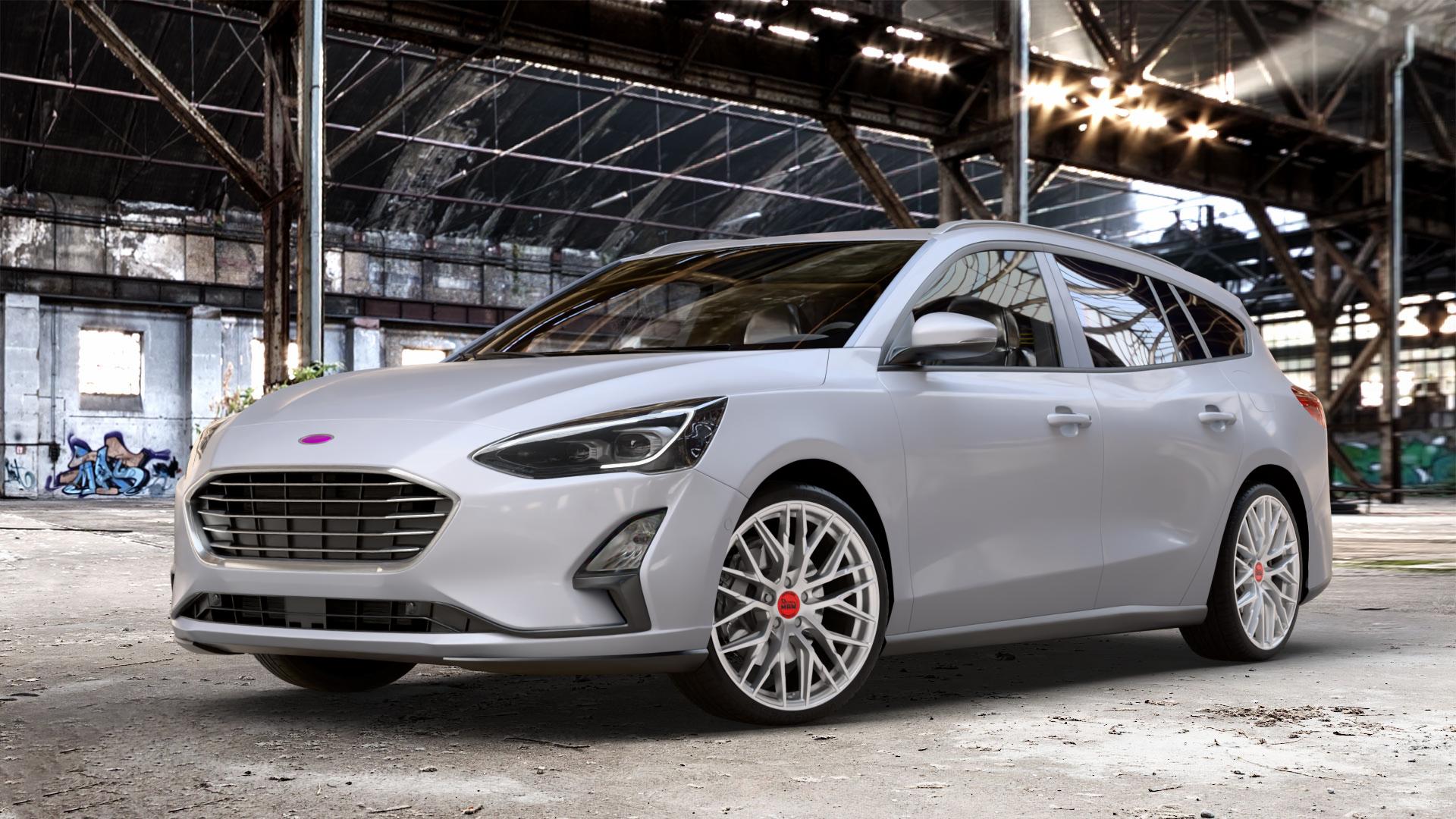 MAM RS4 MATT SILVER PAINTED Felge mit Reifen silber in 19Zoll Winterfelge Alufelge auf weissem Ford Focus IV Typ DEH (Turnier) ⬇️ mit 15mm Tieferlegung ⬇️ Old Industrial Hall_max_4400mm_2024 Frontansicht_1