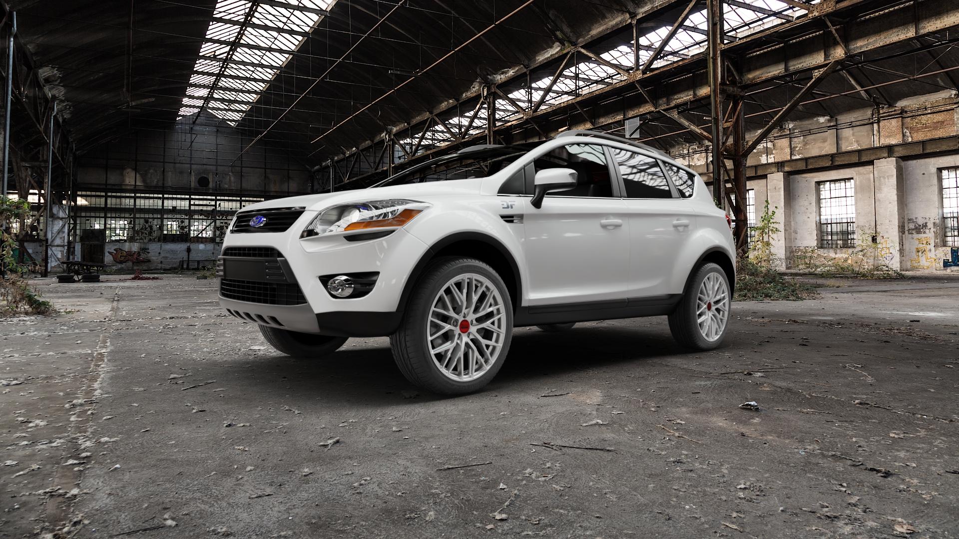 MAM RS4 MATT SILVER PAINTED Felge mit Reifen silber in 19Zoll Winterfelge Alufelge auf weissem Ford Kuga I ⬇️ mit 15mm Tieferlegung ⬇️ Old Industrial Hall_max5000mm_2022 Frontansicht_1