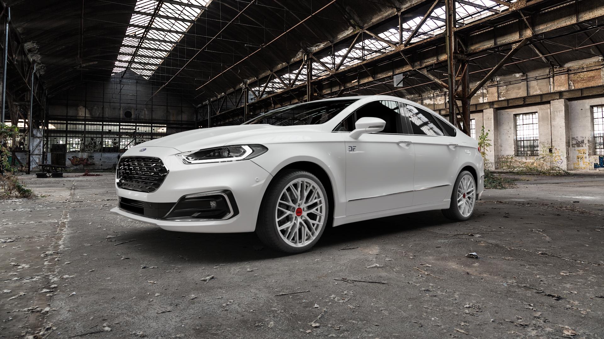 MAM RS4 MATT SILVER PAINTED Felge mit Reifen silber in 19Zoll Winterfelge Alufelge auf weissem Ford Mondeo V Fließheck Typ BA7 Facelift ⬇️ mit 15mm Tieferlegung ⬇️ Old Industrial Hall_max5000mm_2022 Frontansicht_1