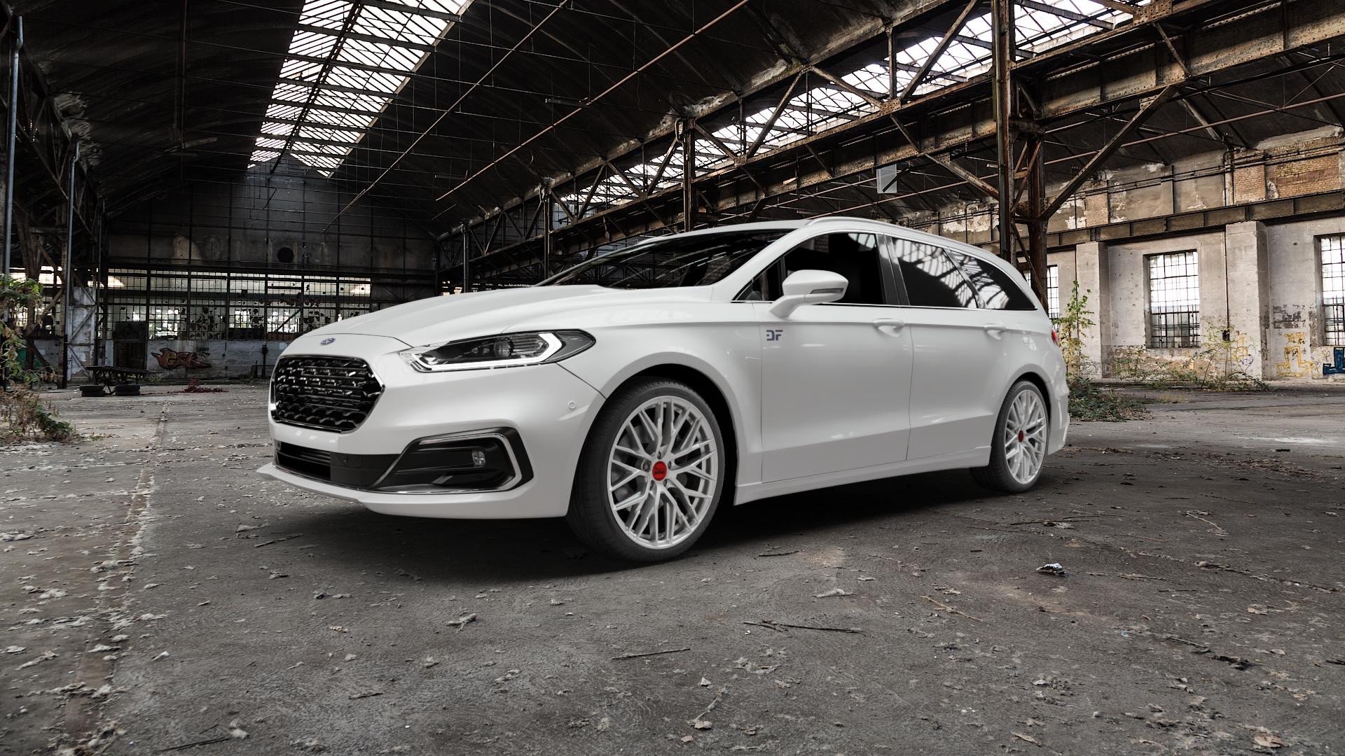 MAM RS4 MATT SILVER PAINTED Felge mit Reifen silber in 19Zoll Winterfelge Alufelge auf weissem Ford Mondeo V Turnier Typ BA7 Facelift ⬇️ mit 15mm Tieferlegung ⬇️ Old Industrial Hall_max5000mm_2022 Frontansicht_1