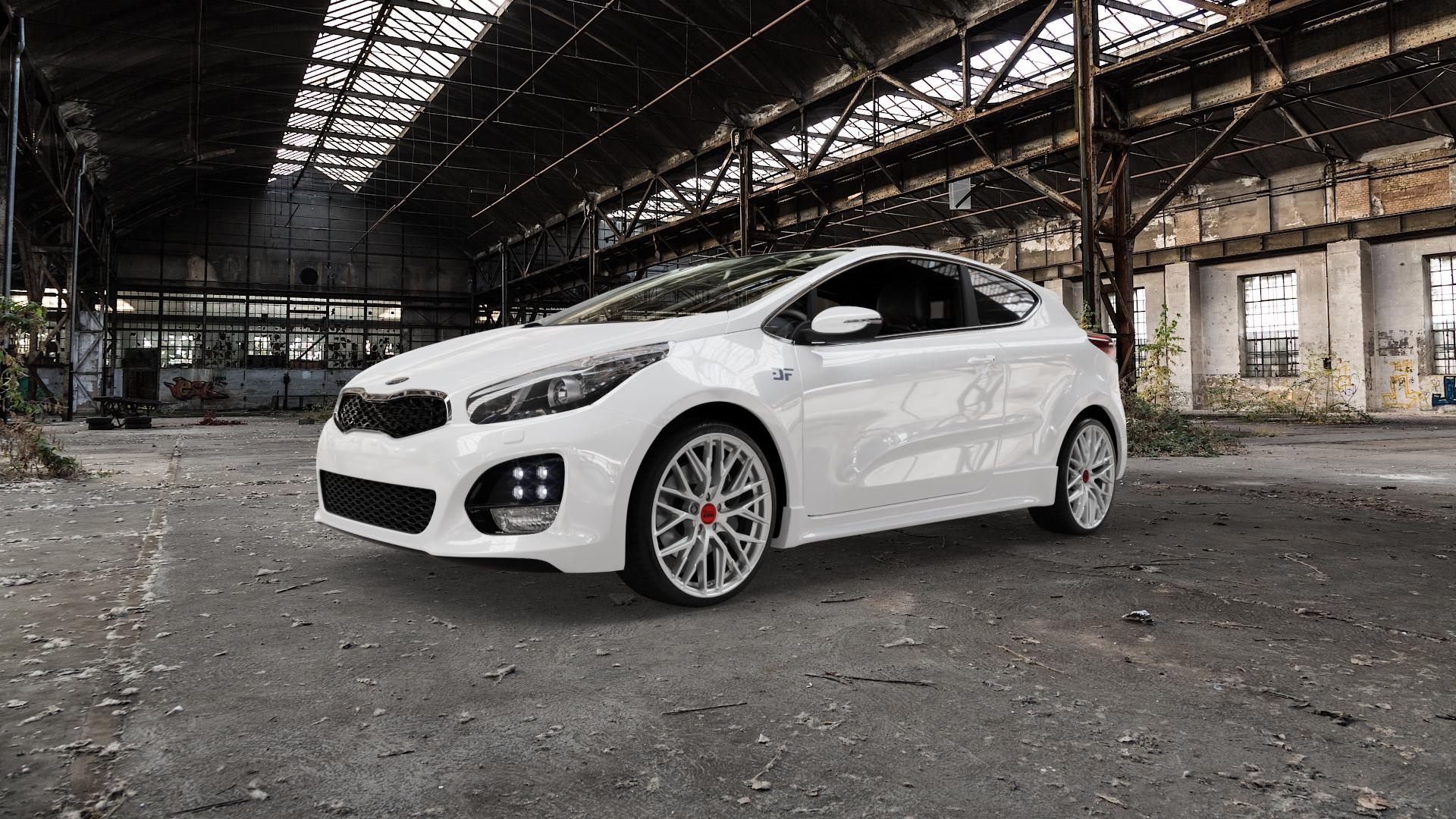 MAM RS4 MATT SILVER PAINTED Felge mit Reifen silber in 19Zoll Winterfelge Alufelge auf weissem Kia Pro Cee d Typ JD Facelift ⬇️ mit 15mm Tieferlegung ⬇️ Old Industrial Hall_max5000mm_2022 Frontansicht_1