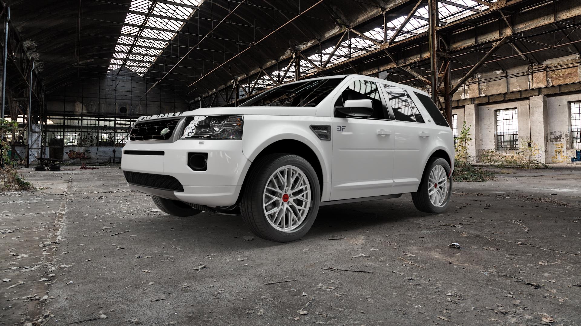 MAM RS4 MATT SILVER PAINTED Felge mit Reifen silber in 19Zoll Winterfelge Alufelge auf weissem Land Rover Freelander II Typ LF ⬇️ mit 15mm Tieferlegung ⬇️ Old Industrial Hall_max5000mm_2022 Frontansicht_1