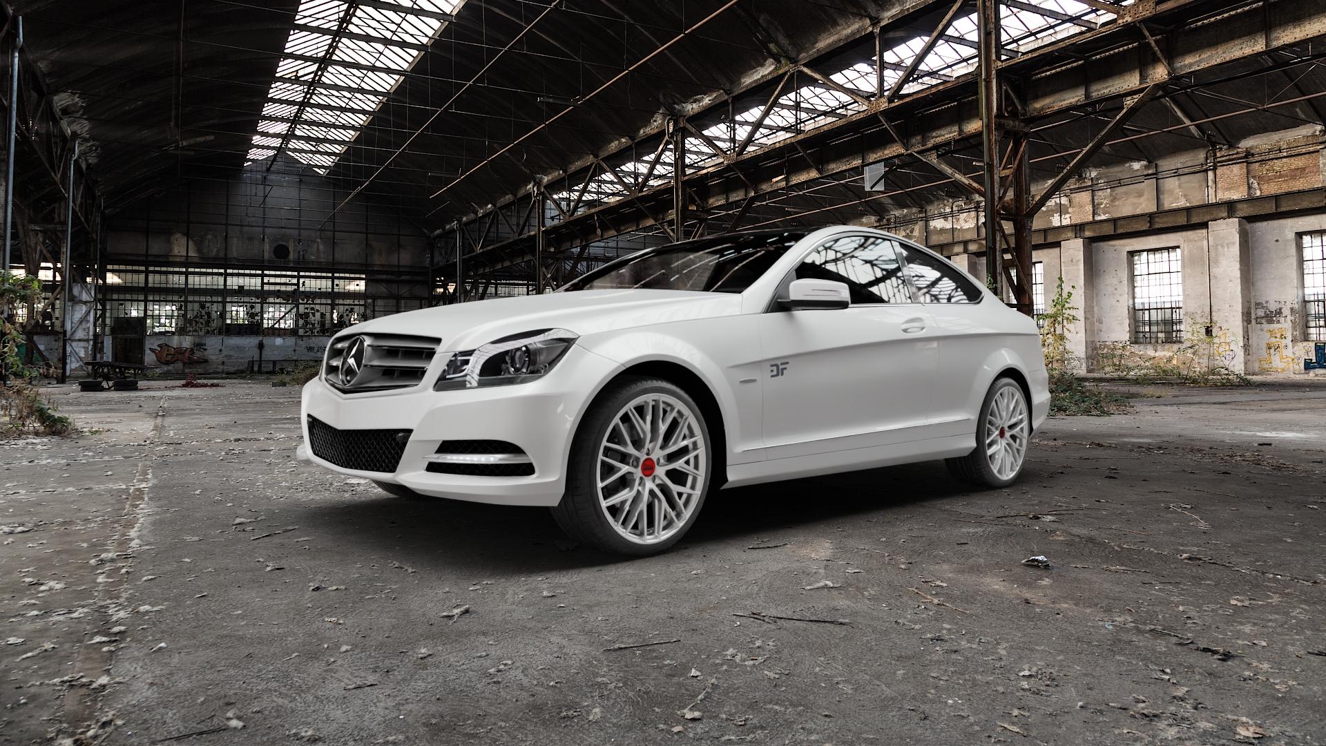 MAM RS4 MATT SILVER PAINTED Felge mit Reifen silber in 19Zoll Winterfelge Alufelge auf weissem Mercedes C-Klasse Typ C204 Coupe ⬇️ mit 15mm Tieferlegung ⬇️ Old Industrial Hall_max5000mm_2022 Frontansicht_1