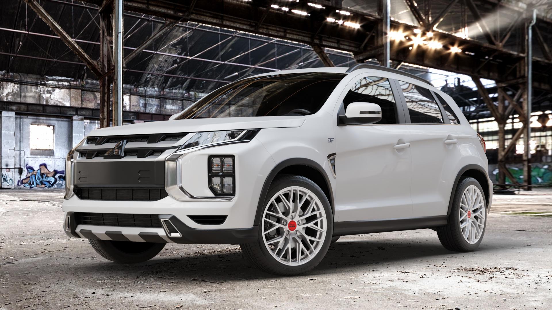 MAM RS4 MATT SILVER PAINTED Felge mit Reifen silber in 19Zoll Winterfelge Alufelge auf weissem Mitsubishi ASX Typ GA0 Facelift 19-> ⬇️ mit 15mm Tieferlegung ⬇️ Old Industrial Hall_max_4400mm_2024 Frontansicht_1