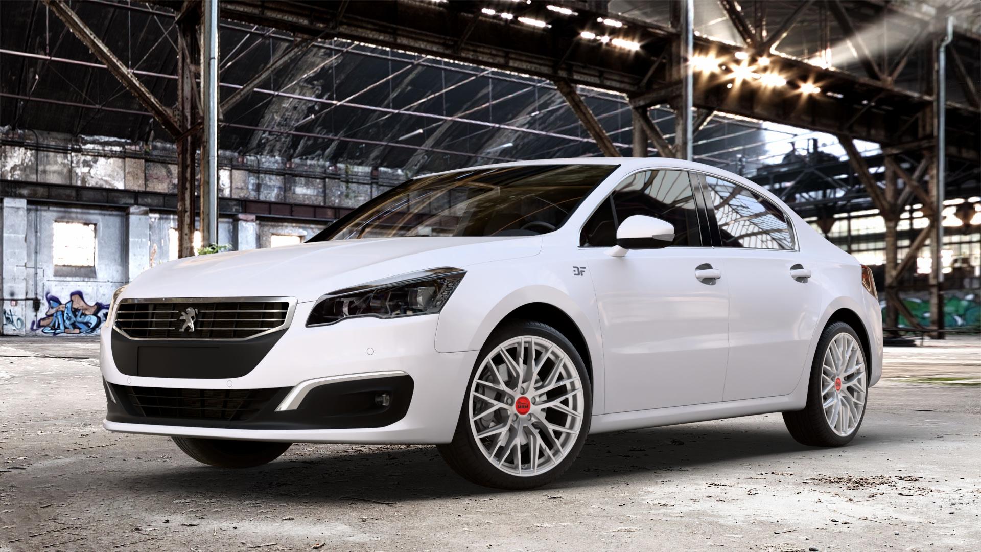 MAM RS4 MATT SILVER PAINTED Felge mit Reifen silber in 19Zoll Winterfelge Alufelge auf weissem Peugeot 508 Typ 8 Limousine Facelift ⬇️ mit 15mm Tieferlegung ⬇️ Old Industrial Hall_max_4400mm_2024 Frontansicht_1