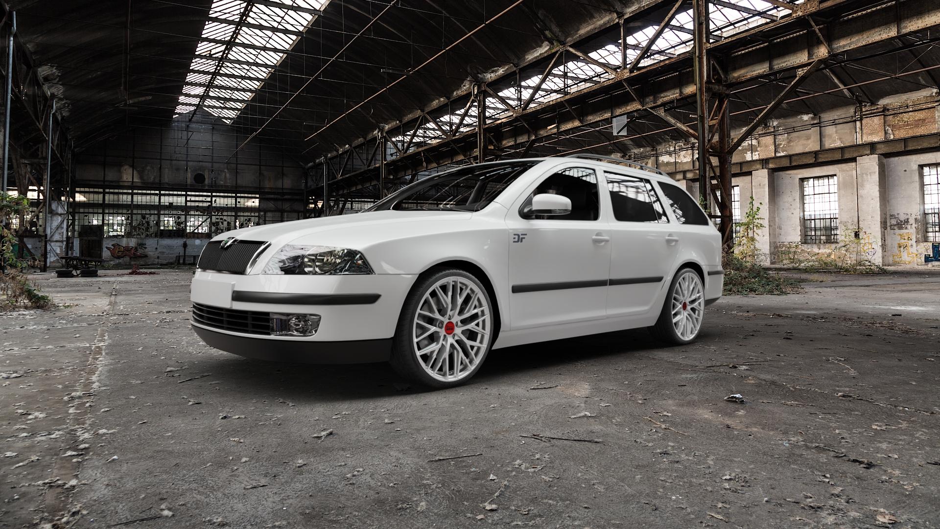 MAM RS4 MATT SILVER PAINTED Felge mit Reifen silber in 19Zoll Winterfelge Alufelge auf weissem Skoda Octavia II Kombi Typ 1Z5 1,6l FSI 85kW (116 PS) 2,0l 110kW (150 4x4 TDI 100kW (136 77kW (105 1,4l 55kW (75 ⬇️ mit 15mm Tieferlegung ⬇️ Old Industrial Hall_max5000mm_2022 Frontansicht_1