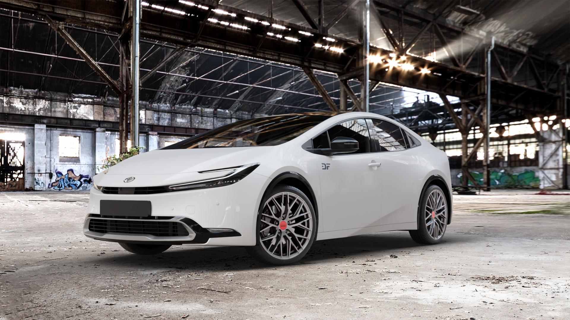 MAM RS4 MATT SILVER PAINTED Felge mit Reifen silber in 19Zoll Winterfelge Alufelge auf weissem Toyota Prius V Typ XW6(M) ⬇️ mit 15mm Tieferlegung ⬇️ Old Industrial Hall_max_5300mm_2024 Frontansicht_1
