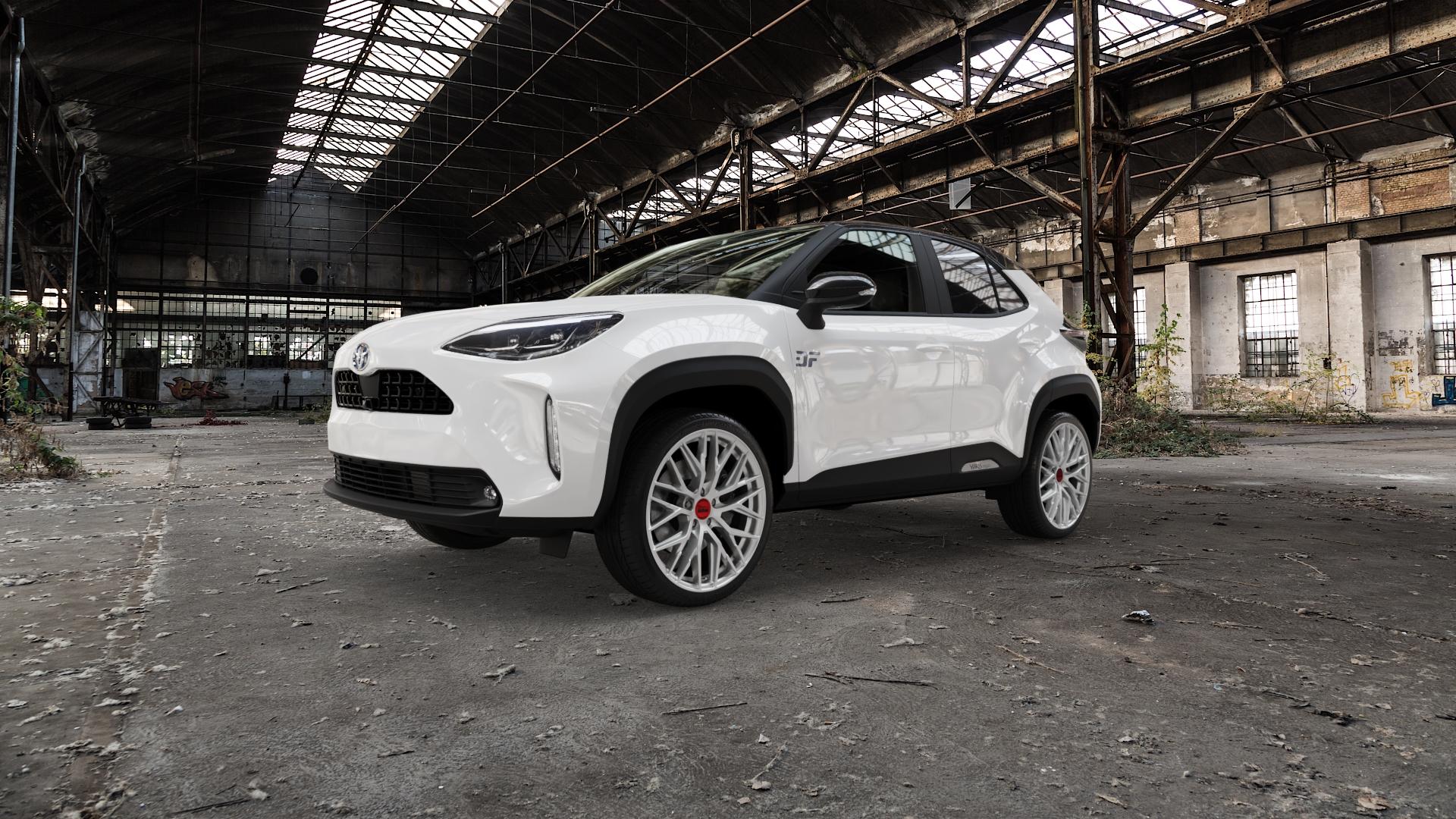 MAM RS4 MATT SILVER PAINTED Felge mit Reifen silber in 19Zoll Winterfelge Alufelge auf weissem Toyota Yaris Cross Typ XPB1F(M) IV XPB1F XPB1F(EUM)-TGRE ⬇️ mit 15mm Tieferlegung ⬇️ Old Industrial Hall_max5000mm_2022 Frontansicht_1