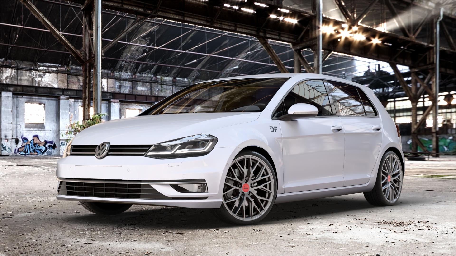 MAM RS4 MATT SILVER PAINTED Felge mit Reifen silber in 19Zoll Winterfelge Alufelge auf weissem unilack Volkswagen (VW) Golf 7 Facelift 1,0l TSI 63kW (86 PS) 2,0l TDI 110kW (150 1,6l 66kW (90 1,4l 92kW (125 EcoFuel 85kW (116 81kW (110 TGI 4Motion 1,5l 96kW ⬇️ mit 15mm Tieferlegung ⬇️ Old Industrial Hall_max_4400mm_2024 Frontansicht_1