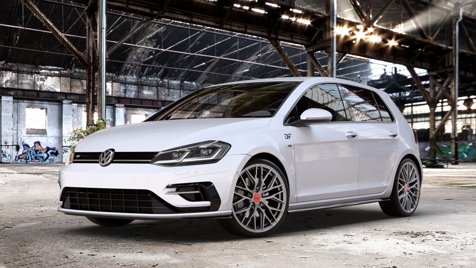 MAM RS4 MATT SILVER PAINTED Felge mit Reifen silber in 19Zoll Winterfelge Alufelge auf weissem unilack Volkswagen (VW) Golf 7 Facelift 2,0l R 4Motion 228kW (310 PS) 213kW (290 221kW (300 ⬇️ mit 15mm Tieferlegung ⬇️ Old Industrial Hall_max_4400mm_2024 Frontansicht_1