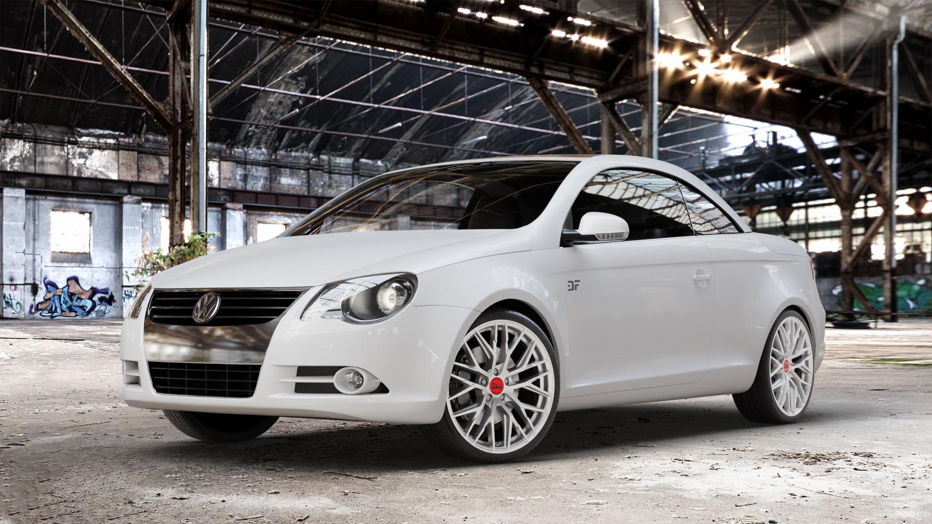 MAM RS4 MATT SILVER PAINTED Felge mit Reifen silber in 19Zoll Winterfelge Alufelge auf weissem Volkswagen (VW) Eos ⬇️ mit 15mm Tieferlegung ⬇️ Old Industrial Hall_max_4400mm_2024 Frontansicht_1