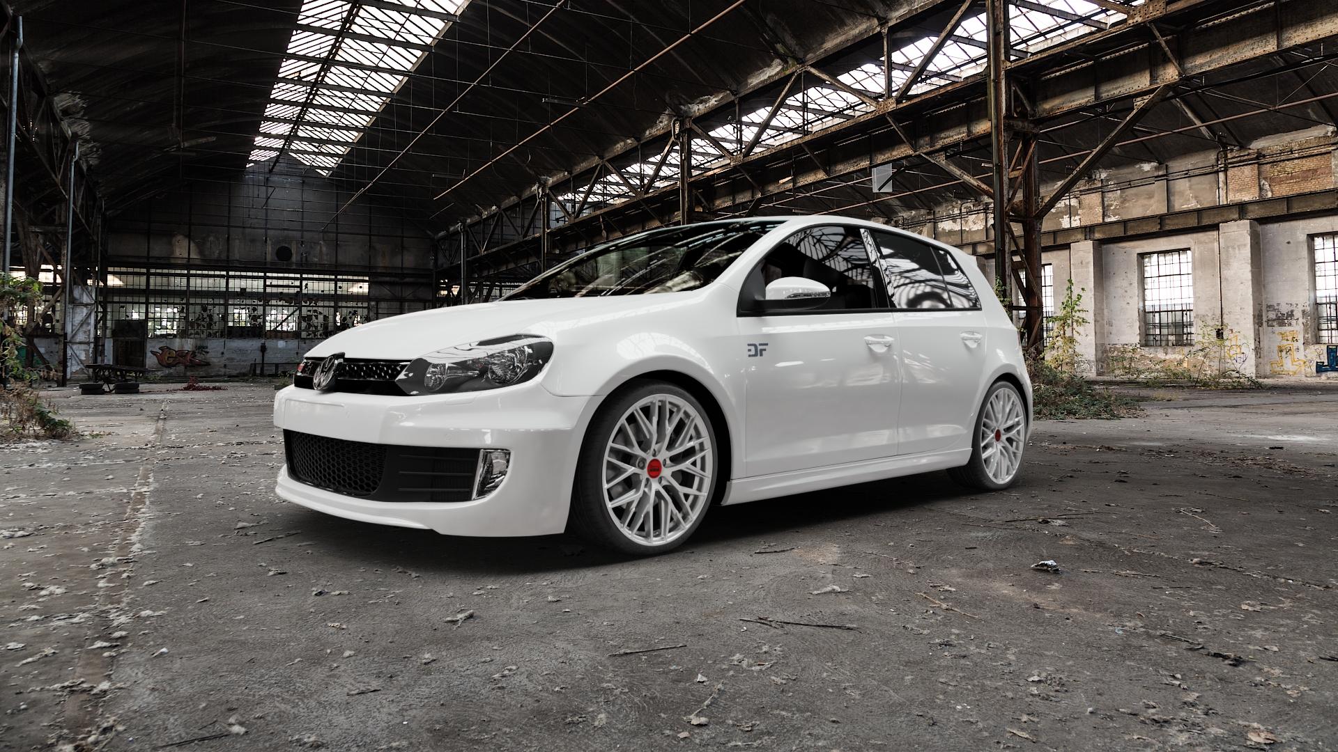 MAM RS4 MATT SILVER PAINTED Felge mit Reifen silber in 19Zoll Winterfelge Alufelge auf weissem Volkswagen (VW) Golf 6 2,0l GTD 125kW (170 PS) ⬇️ mit 15mm Tieferlegung ⬇️ Old Industrial Hall_max5000mm_2022 Frontansicht_1