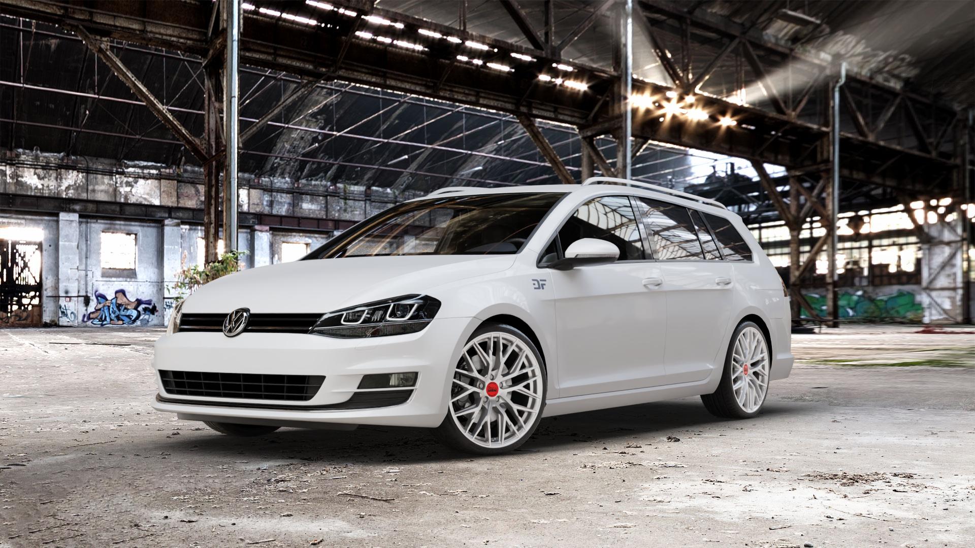 MAM RS4 MATT SILVER PAINTED Felge mit Reifen silber in 19Zoll Winterfelge Alufelge auf weissem Volkswagen (VW) Golf 7 Variant ⬇️ mit 15mm Tieferlegung ⬇️ Old Industrial Hall_max_5300mm_2024 Frontansicht_1