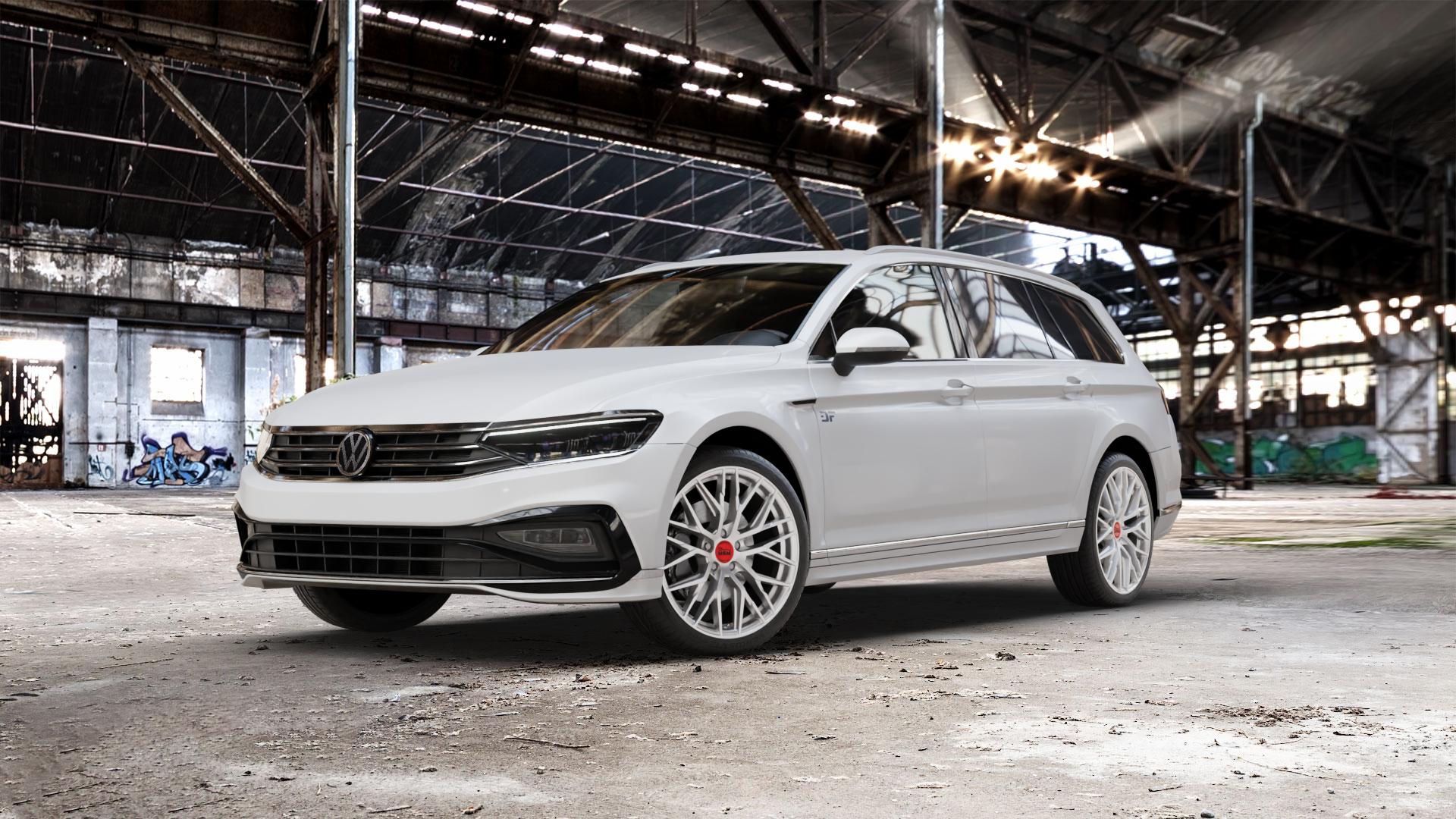 MAM RS4 MATT SILVER PAINTED Felge mit Reifen silber in 19Zoll Winterfelge Alufelge auf weissem Volkswagen (VW) Passat 3C/B8 Variant Facelift ⬇️ mit 15mm Tieferlegung ⬇️ Old Industrial Hall_max_5300mm_2024 Frontansicht_1