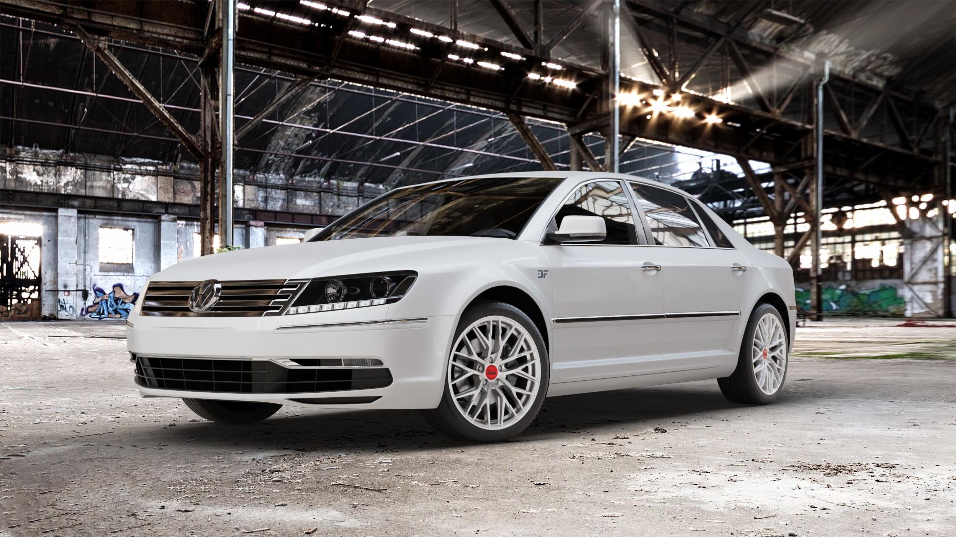 MAM RS4 MATT SILVER PAINTED Felge mit Reifen silber in 19Zoll Winterfelge Alufelge auf weissem Volkswagen (VW) Phaeton Typ 3D (Facelift 10->) ⬇️ mit 15mm Tieferlegung ⬇️ Old Industrial Hall_max_5300mm_2024 Frontansicht_1