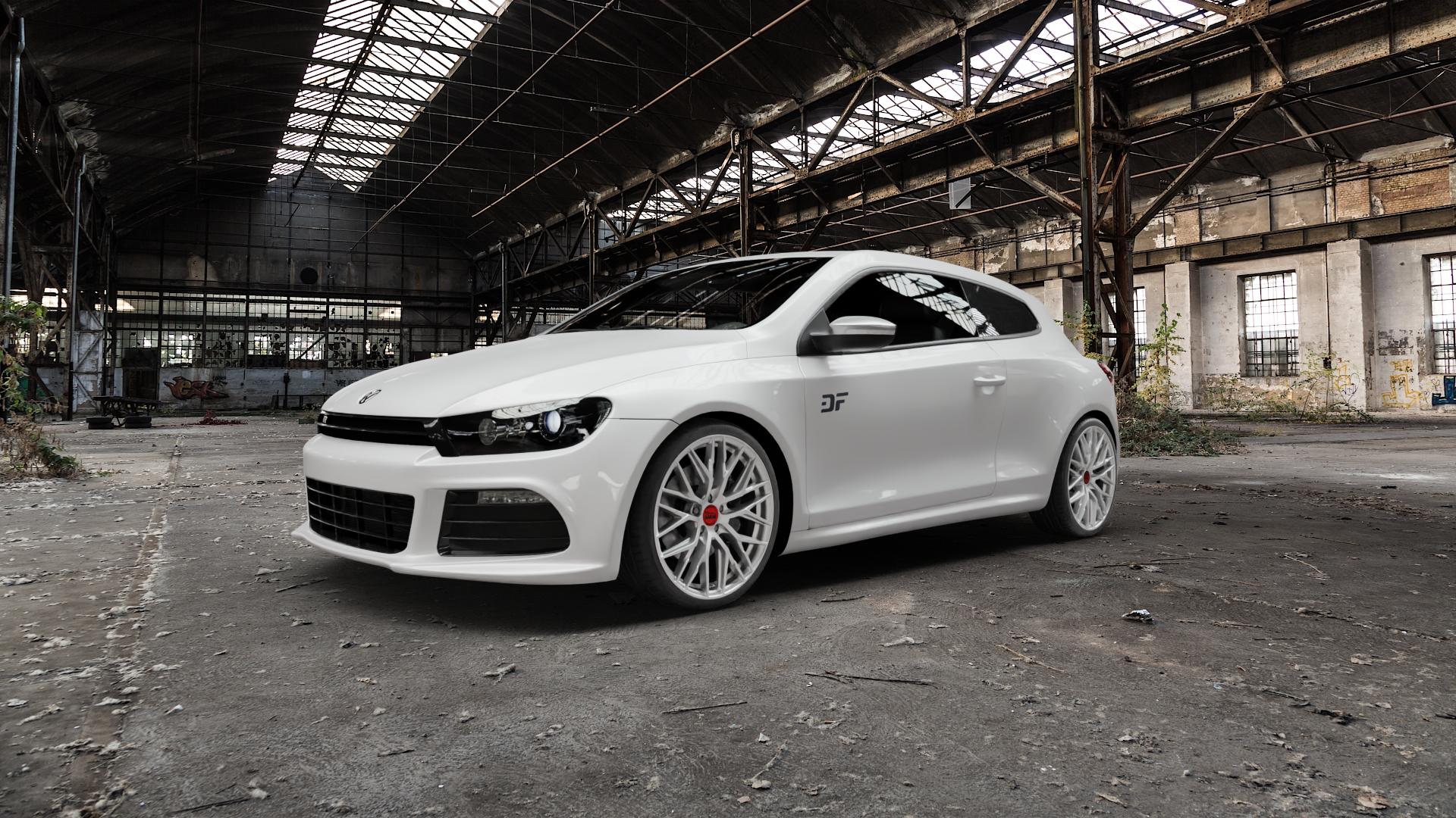 MAM RS4 MATT SILVER PAINTED Felge mit Reifen silber in 19Zoll Winterfelge Alufelge auf weissem Volkswagen (VW) Scirocco III Typ 13 2,0l TSI R 195kW (265 PS) 188kW (256 ⬇️ mit 15mm Tieferlegung ⬇️ Old Industrial Hall_max5000mm_2022 Frontansicht_1