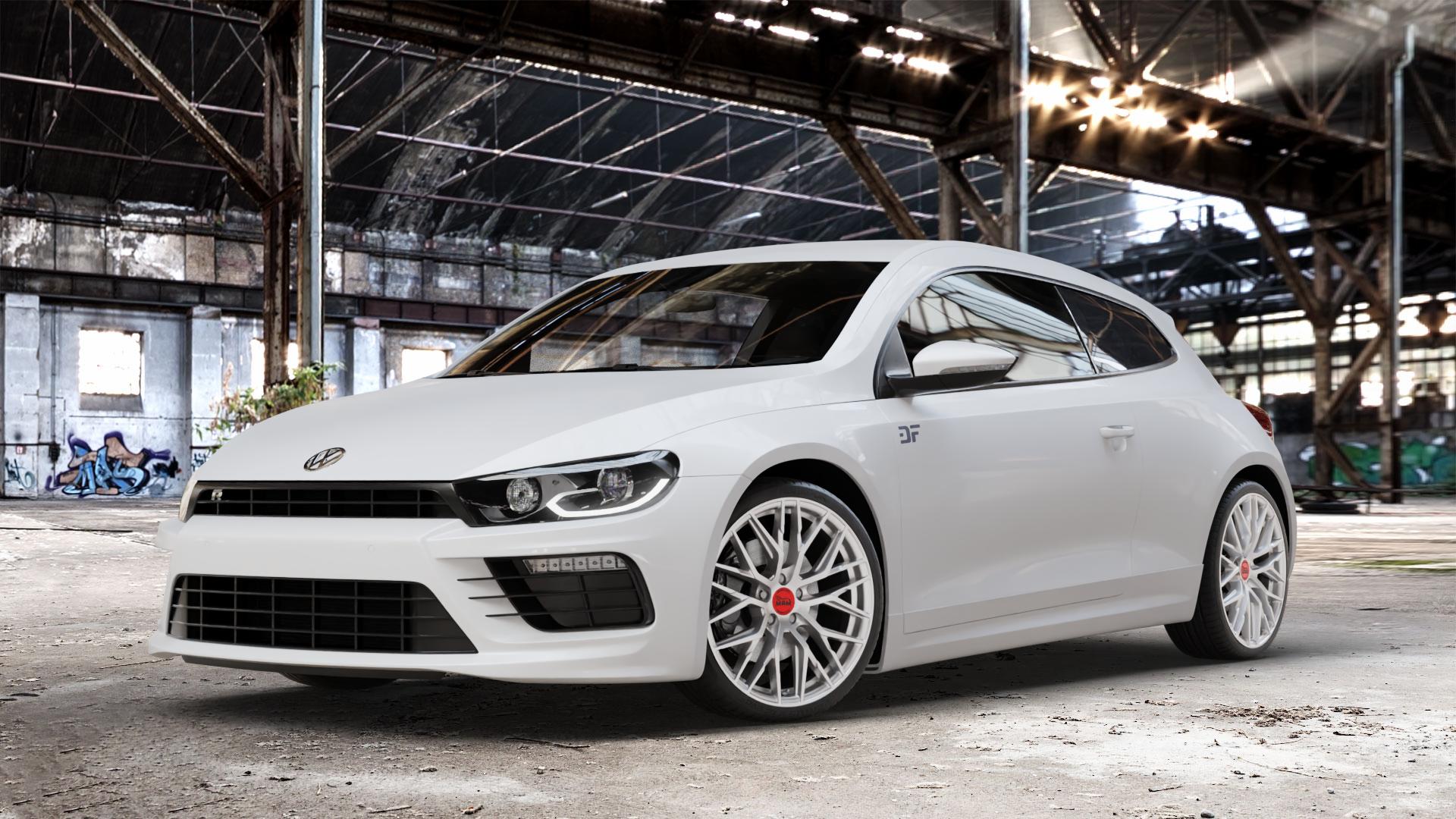 MAM RS4 MATT SILVER PAINTED Felge mit Reifen silber in 19Zoll Winterfelge Alufelge auf weissem Volkswagen (VW) Scirocco III Typ 13 Facelift ⬇️ mit 15mm Tieferlegung ⬇️ Old Industrial Hall_max_4400mm_2024 Frontansicht_1
