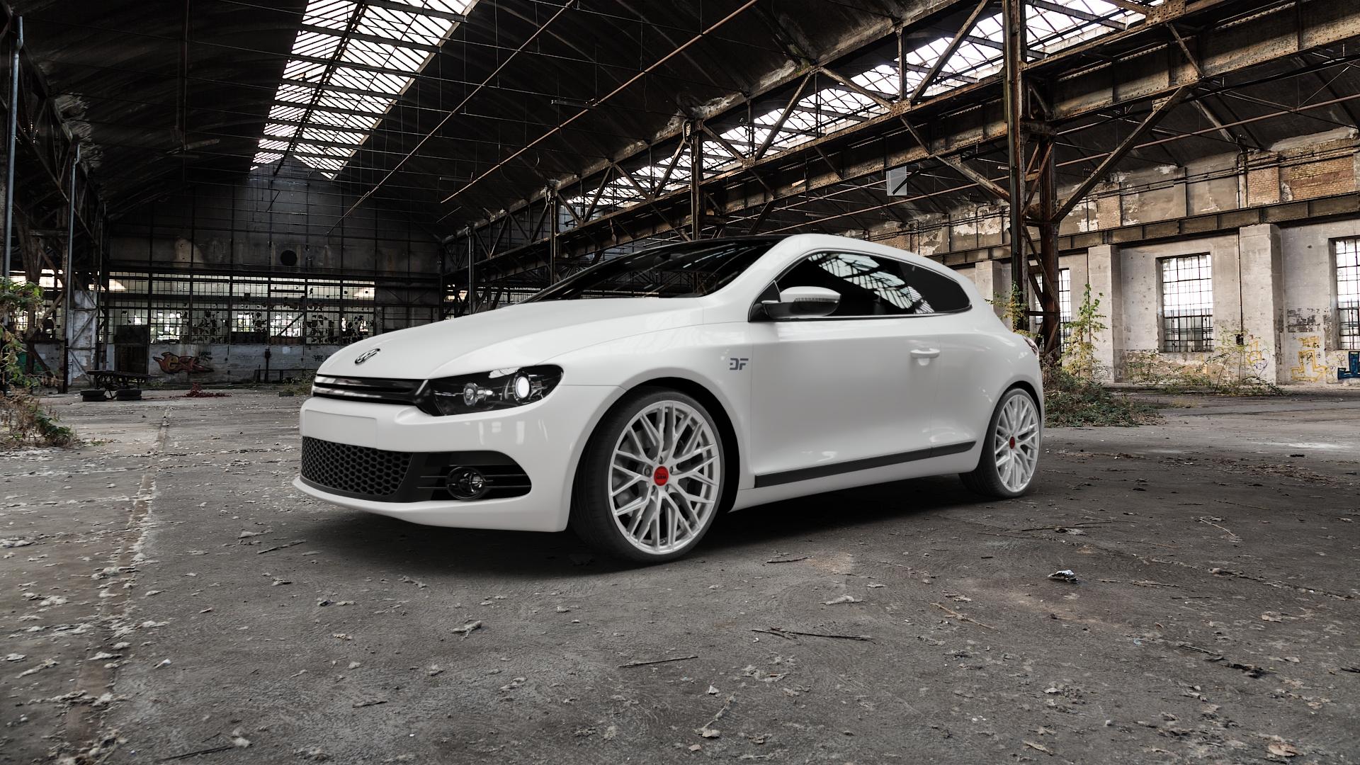 MAM RS4 MATT SILVER PAINTED Felge mit Reifen silber in 19Zoll Winterfelge Alufelge auf weissem Volkswagen (VW) Scirocco III Typ 13 ⬇️ mit 15mm Tieferlegung ⬇️ Old Industrial Hall_max5000mm_2022 Frontansicht_1