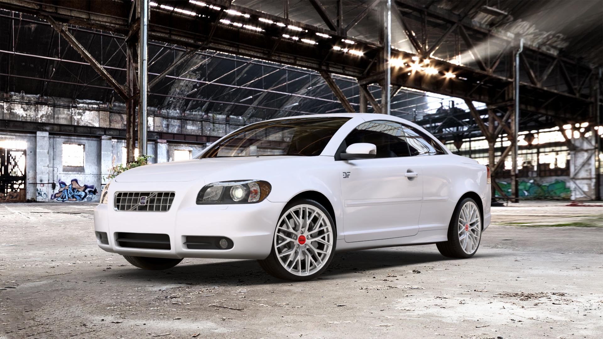 MAM RS4 MATT SILVER PAINTED Felge mit Reifen silber in 19Zoll Winterfelge Alufelge auf weissem Volvo C70 II Cabriolet Typ M ⬇️ mit 15mm Tieferlegung ⬇️ Old Industrial Hall_max_5300mm_2024 Frontansicht_1