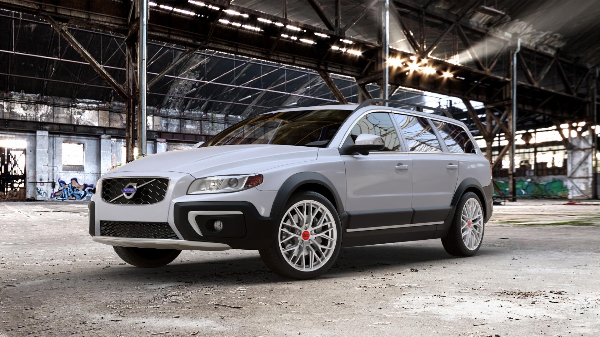 MAM RS4 MATT SILVER PAINTED Felge mit Reifen silber in 19Zoll Winterfelge Alufelge auf weissem Volvo XC70 II Typ B ⬇️ mit 15mm Tieferlegung ⬇️ Old Industrial Hall_max_5300mm_2024 Frontansicht_1
