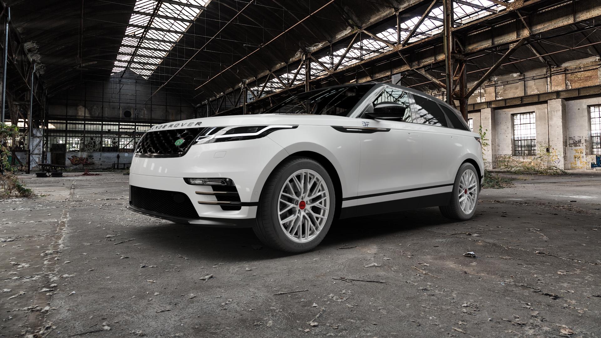 MAM RS4 MATT SILVER PAINTED Felge mit Reifen silber in 20Zoll Winterfelge Alufelge auf weissem Land Rover Range Velar Typ LY Facelift ⬇️ mit 15mm Tieferlegung ⬇️ Old Industrial Hall_max5000mm_2022 Frontansicht_1