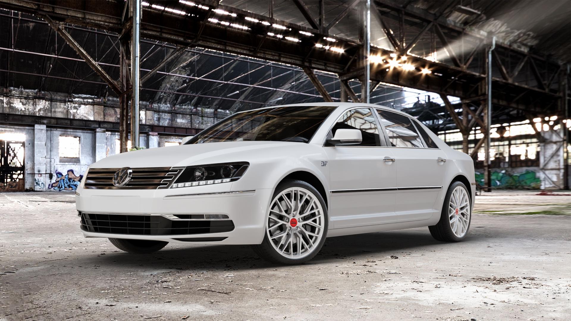 MAM RS4 MATT SILVER PAINTED Felge mit Reifen silber in 20Zoll Winterfelge Alufelge auf weissem Volkswagen (VW) Phaeton Typ 3D (Facelift 10->) ⬇️ mit 15mm Tieferlegung ⬇️ Old Industrial Hall_max_5300mm_2024 Frontansicht_1
