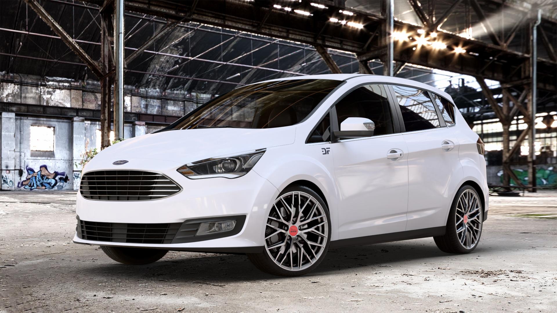 MAM RS4 PALLADIUM FRONT POLISH Felge mit Reifen silber mehrfarbig anthrazit in 19Zoll Winterfelge Alufelge auf weissem Ford C-Max II Typ DXA Facelift (15->) ⬇️ mit 15mm Tieferlegung ⬇️ Old Industrial Hall_max_4400mm_2024 Frontansicht_1