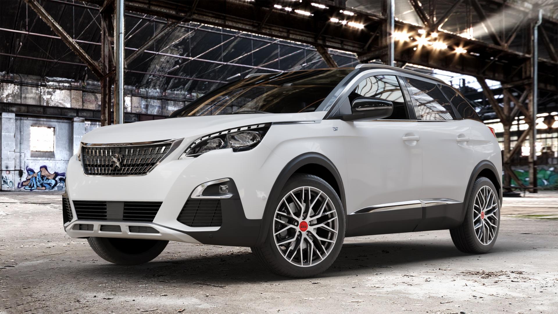 MAM RS4 PALLADIUM FRONT POLISH Felge mit Reifen silber mehrfarbig anthrazit in 19Zoll Winterfelge Alufelge auf weissem Peugeot 3008 II Typ M ⬇️ mit 15mm Tieferlegung ⬇️ Old Industrial Hall_max_4400mm_2024 Frontansicht_1