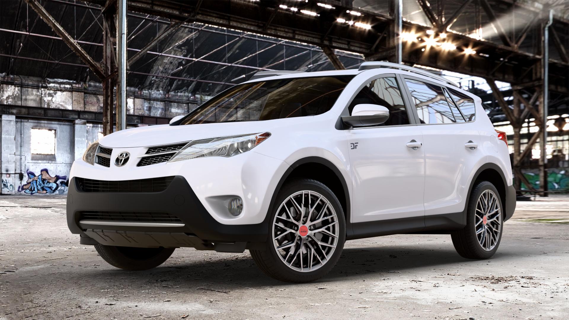 MAM RS4 PALLADIUM FRONT POLISH Felge mit Reifen silber mehrfarbig anthrazit in 19Zoll Winterfelge Alufelge auf weissem Toyota RAV 4 IV Typ XA3(a) Facelift XA3(a), XA4 ⬇️ mit 15mm Tieferlegung ⬇️ Old Industrial Hall_max_4400mm_2024 Frontansicht_1