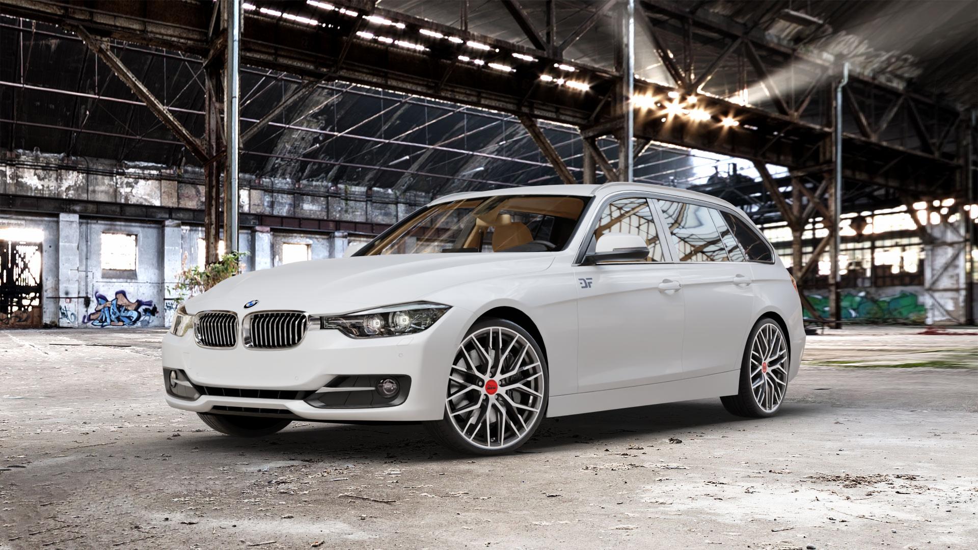 MAM RS4 PALLADIUM FRONT POLISH Felge mit Reifen silber mehrfarbig anthrazit in 20Zoll Winterfelge Alufelge auf weissem BMW 320i Typ F31 (Touring) 328i 316d 318d 320d 316i EffDyn Edition 325d 335i xDrive 335d ⬇️ mit 15mm Tieferlegung ⬇️ Old Industrial Hall_max_5300mm_2024 Frontansicht_1